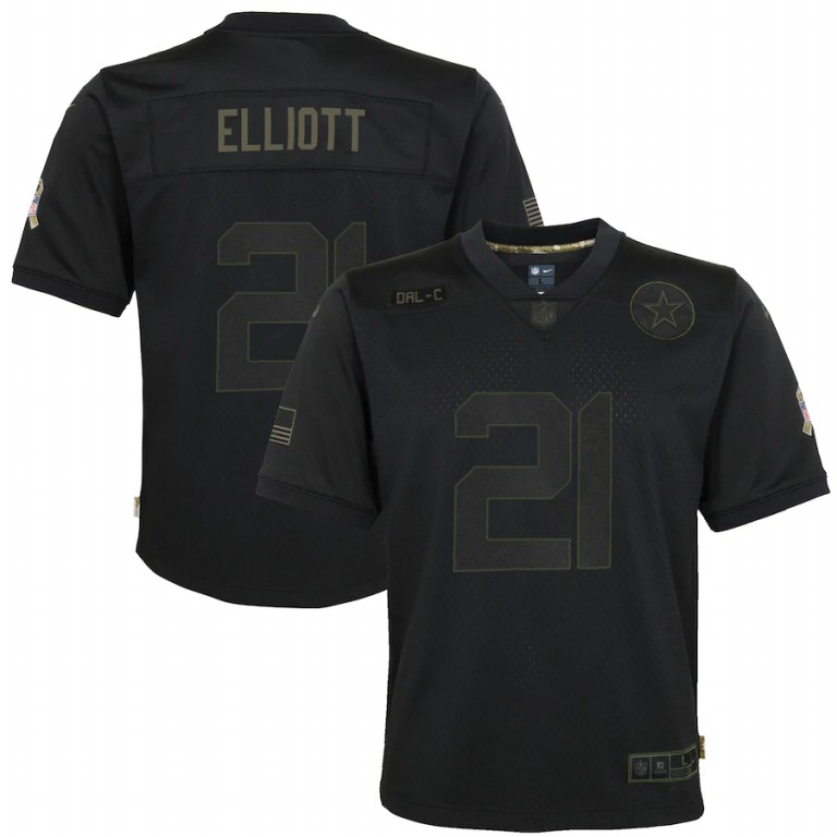 NFL Dallas Cowboys #21 Ezekiel Elliott Nike Youth 2020 Salute to Service Game  Black jerseys->youth nfl jersey->Youth Jersey